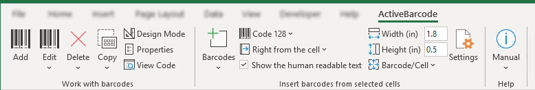 how to get activebarcode in excel 2013
