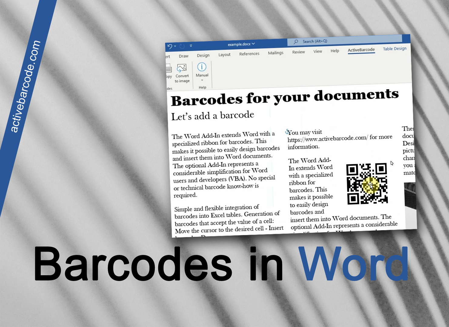 ActiveBarcode: How to embed a barcode into a Word document.